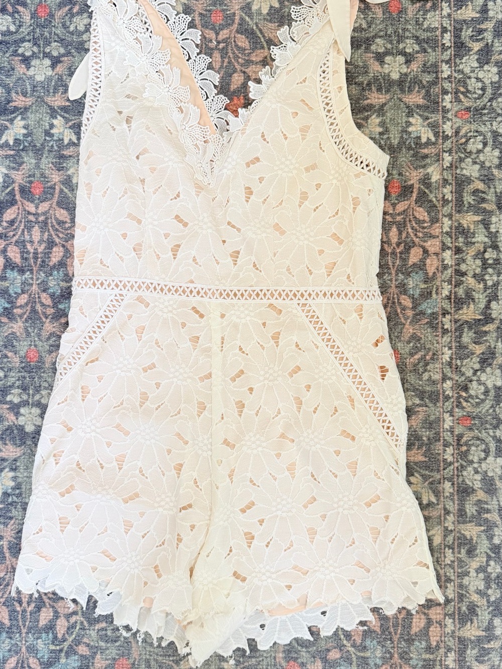 SAYLOR Ivory Lace Romper with Rose Gold Zip